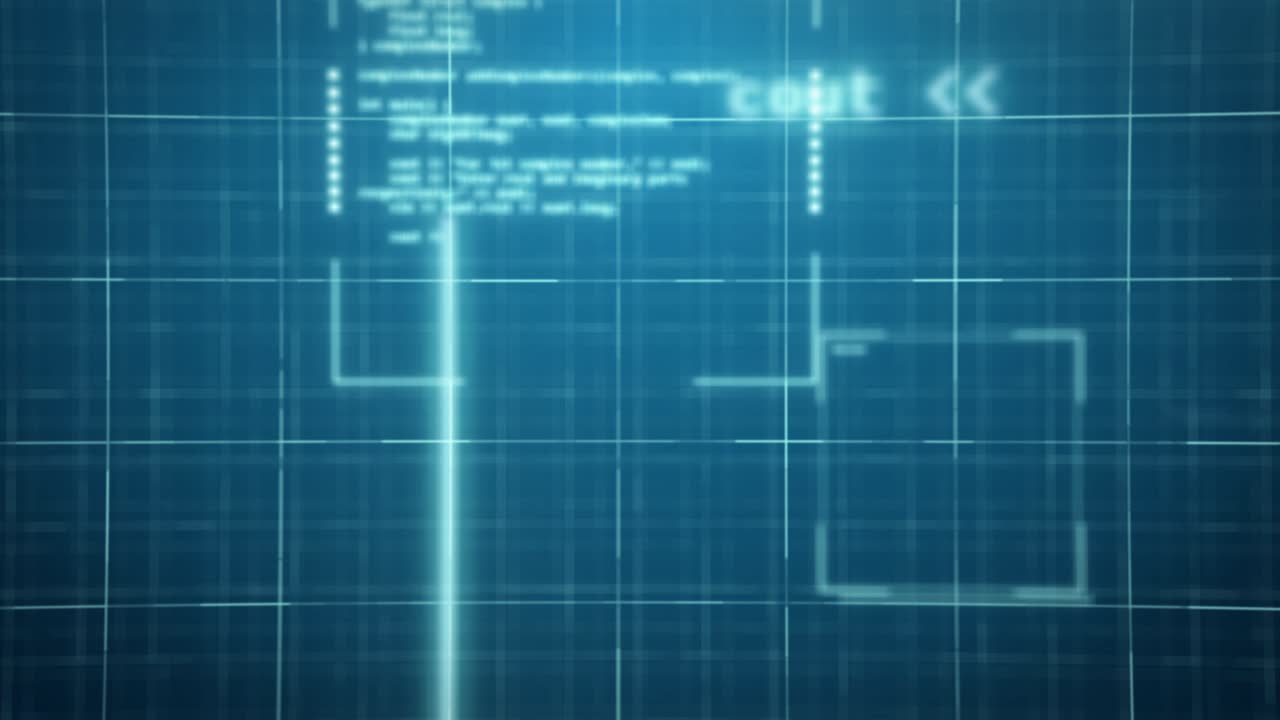 fondo tecnológico animado abstracto. concepto cibernético digital de alta tecnología diseño virtual. volar a través del ciberespacio digital. elementos de interfaz hud, cuadrícula. tecnología informática. código de programación gráficos de movimiento