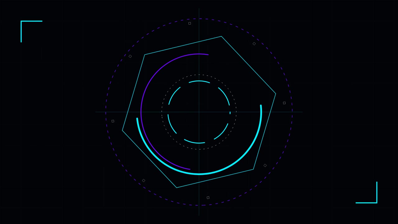Abstract Digital HUD Interface with Rotating Geometric Shapes