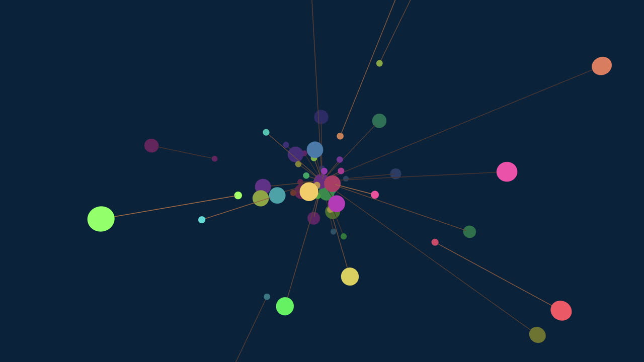 원형 모양의 색의 점과 선의 상호 연결된 네트워크