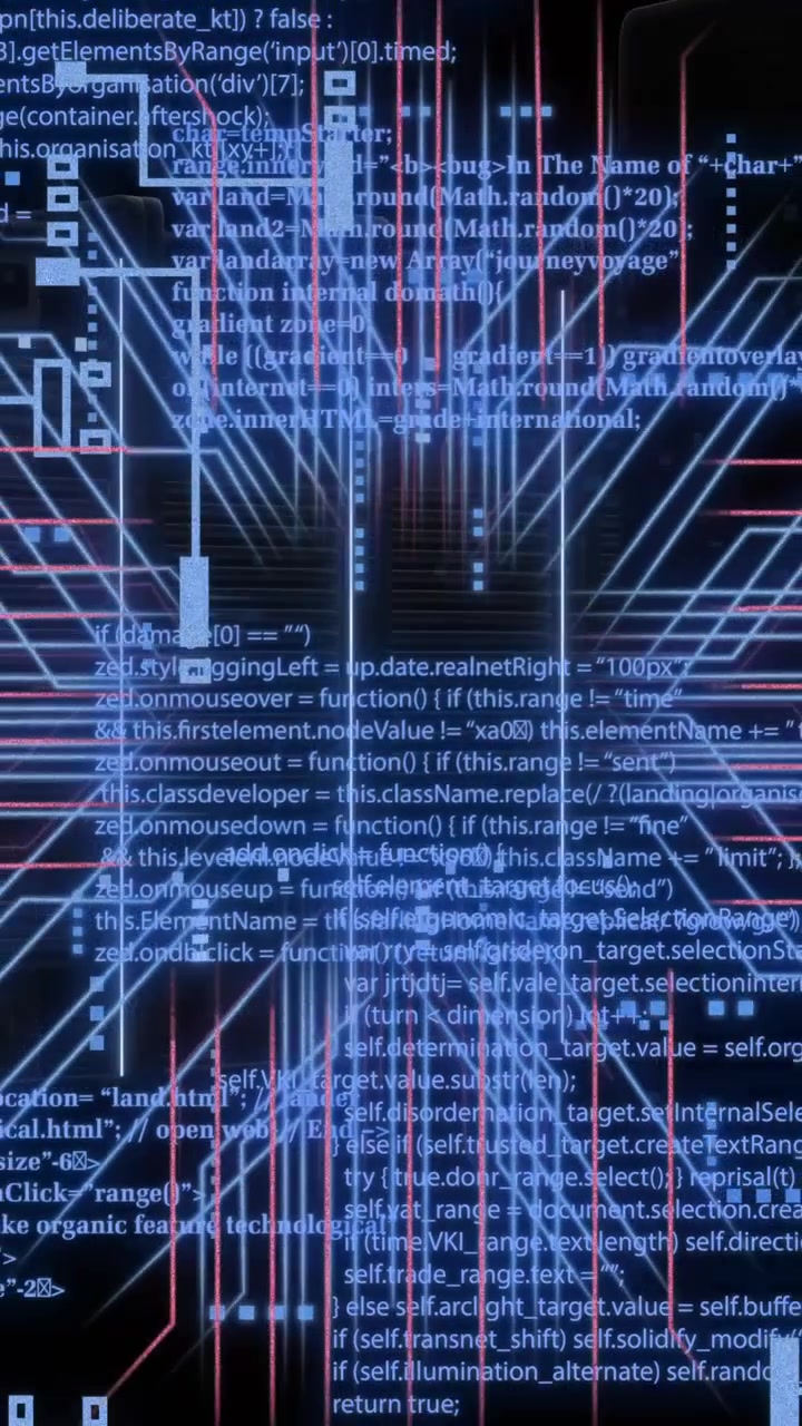 Animation of digital data processing and circuit board over black background