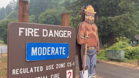 Smokey-The-Bear-Moderate-Fire-Danger-Warning-Sign-At-Forest-Park-In-Oregon