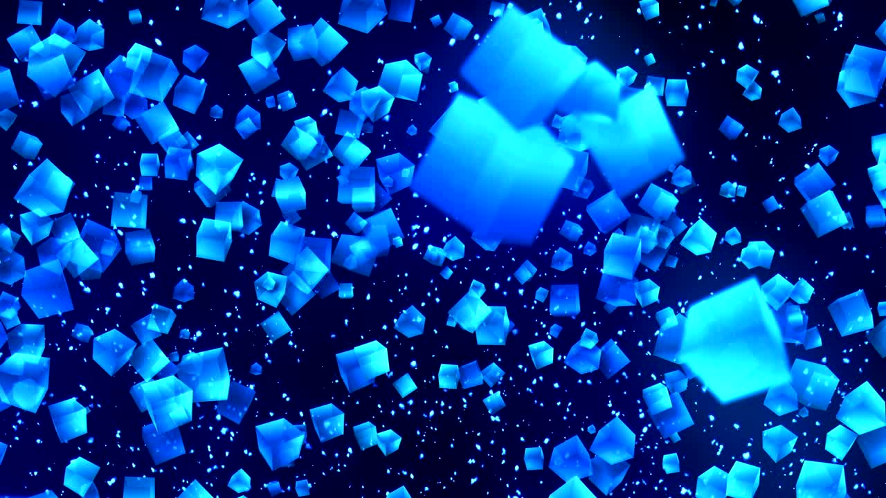 글로벌 비즈니스 네트워크, 검은 바탕에 파란 큐브, 루프 글리터 애니메이션