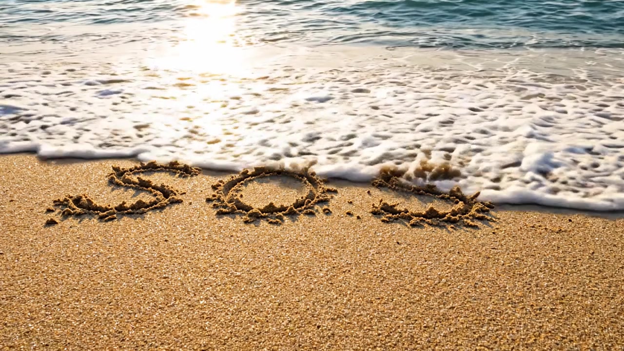 A Striking Wake-Up Call on the Shore: The Urgent SOS Message Formed in Sand, Signaling Help Amidst the Tranquil Ocean Waves