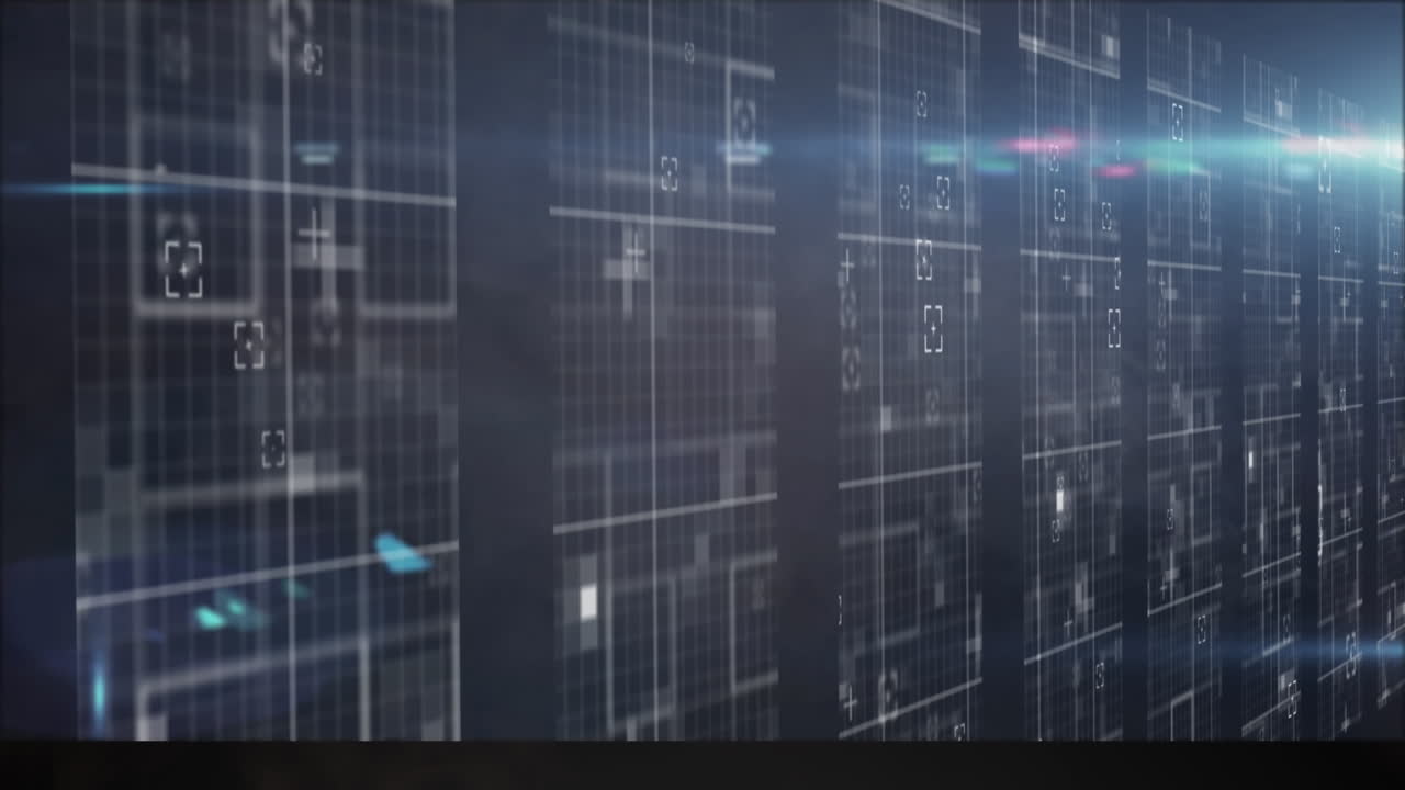 Animation of computer processors on black screen