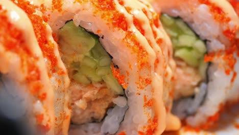 close-up of spicy tuna roll