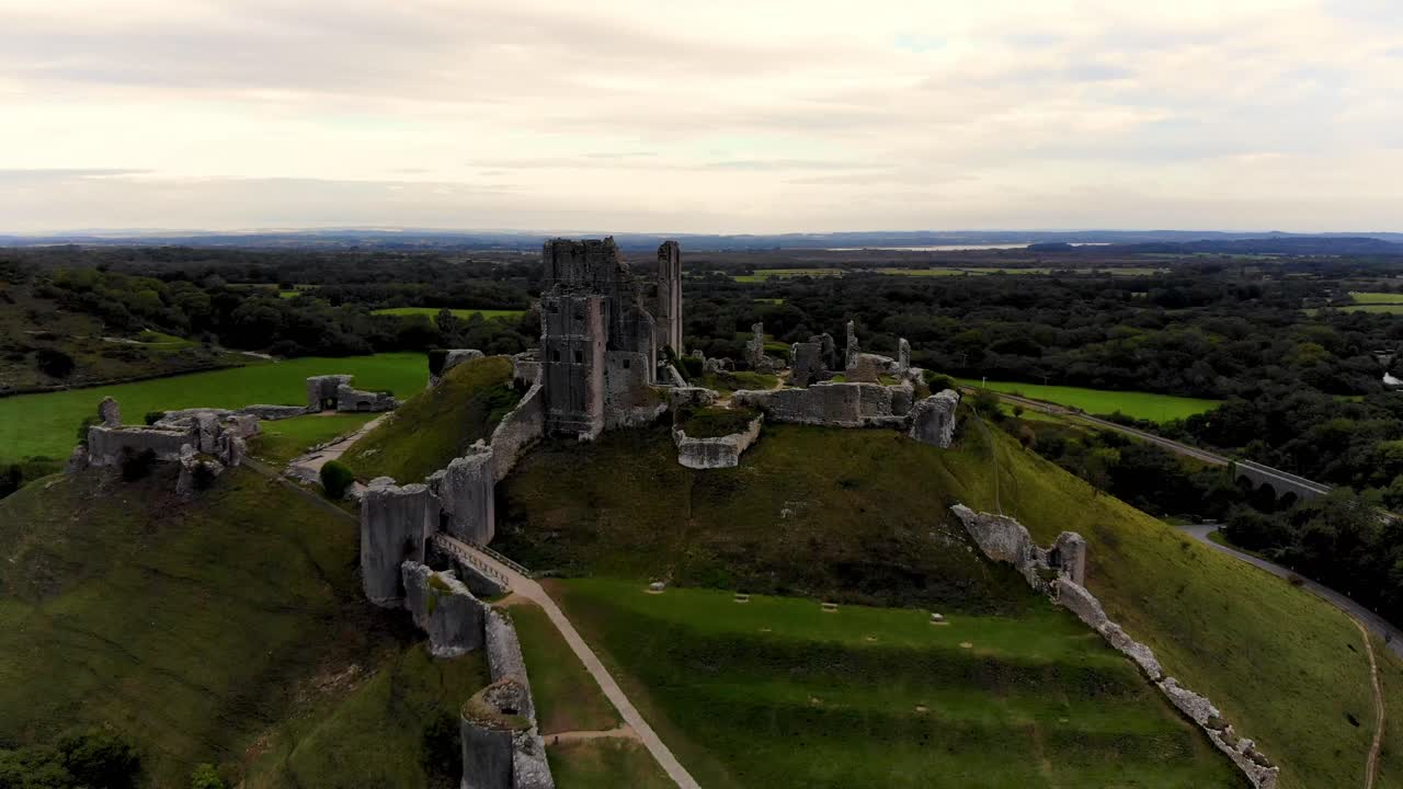 Corfe Castle Ruins on a Hill