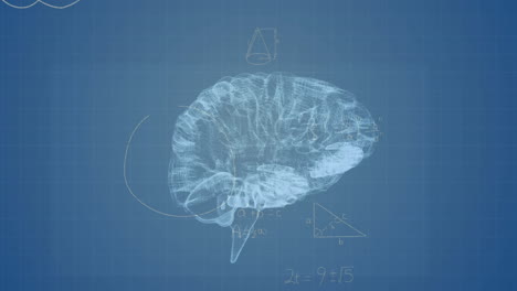 animación de ecuaciones matemáticas sobre un modelo digital del cerebro humano sobre un fondo negro
