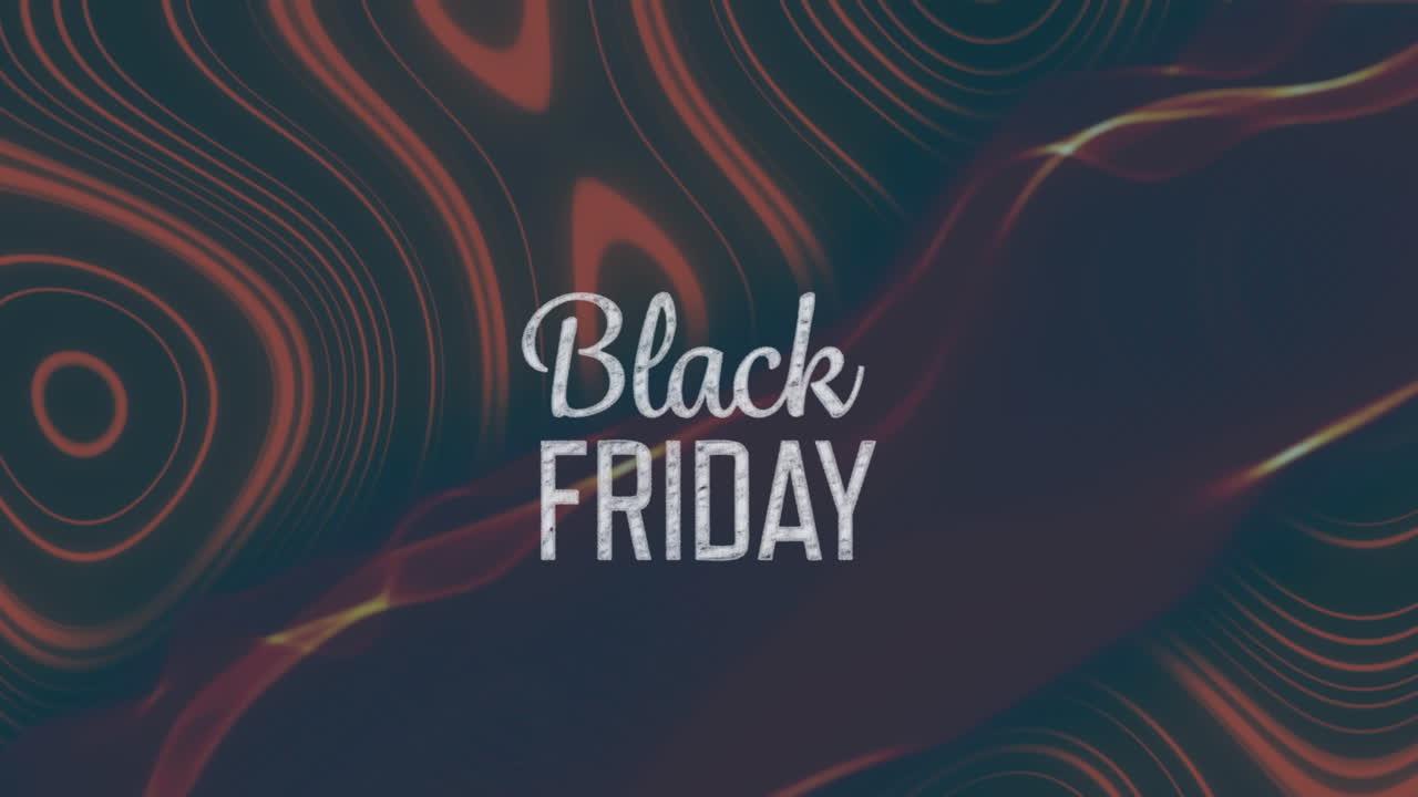Animation af Black Friday-tekst i hvide bogstaver over røde kortlinjer i baggrunden