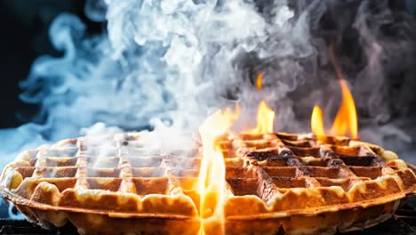 a waffle on a grill with flames coming out of it