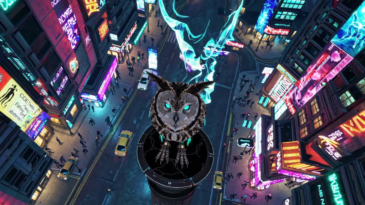 Owl in a Cyberpunk City