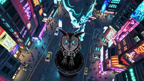 owl in a cyberpunk city