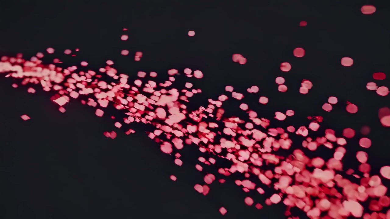 Abstract Flow of Glowing Red Particles on Dark Background