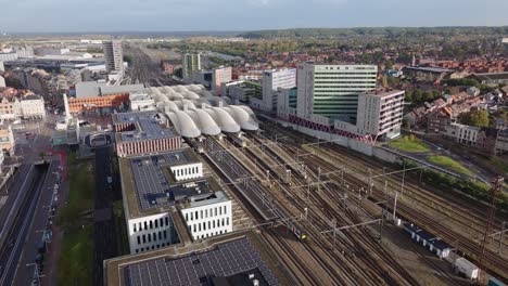 drone captures leuven station, including train