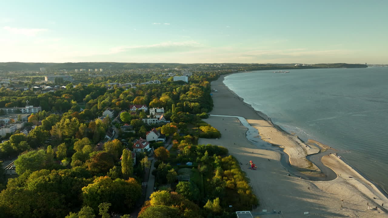 Aerial View of a Beautiful Beach and Coastal Town