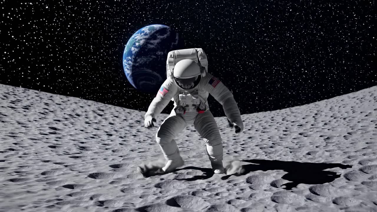 A video of an astronaut on the moon's surface with Earth in the background