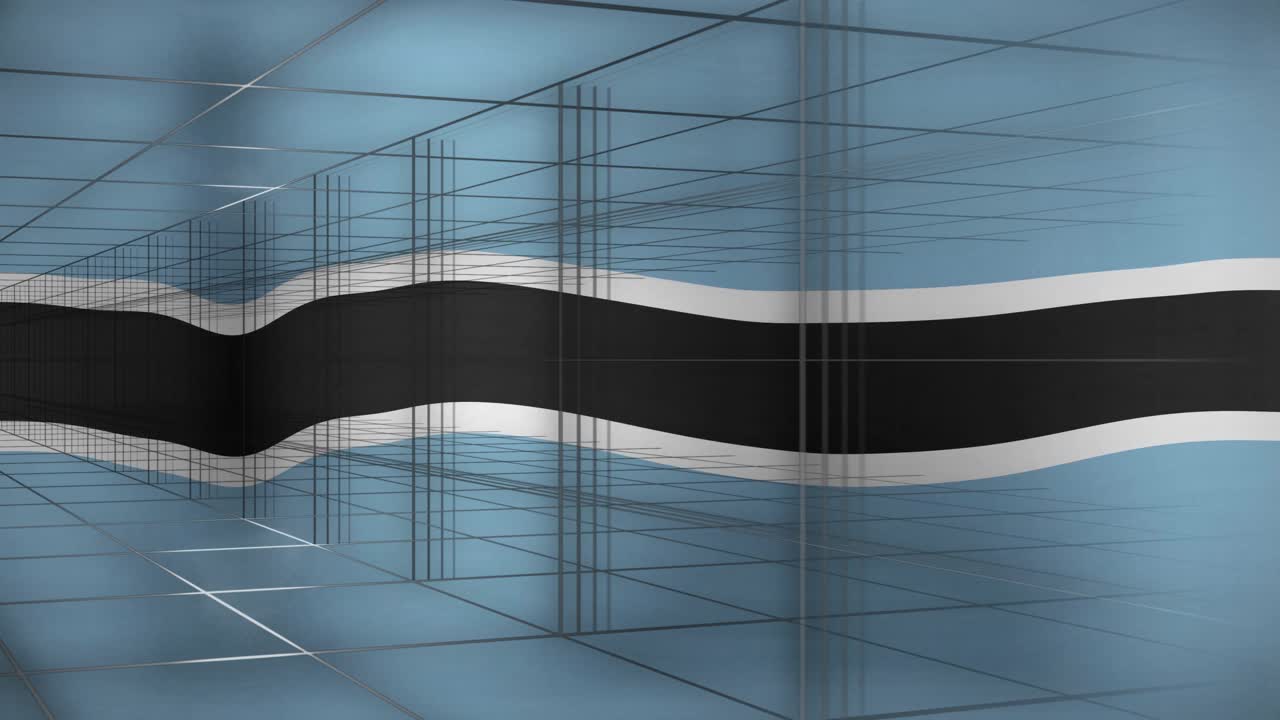 Animation of abstract geometric pattern with wavy black and white stripes on blue