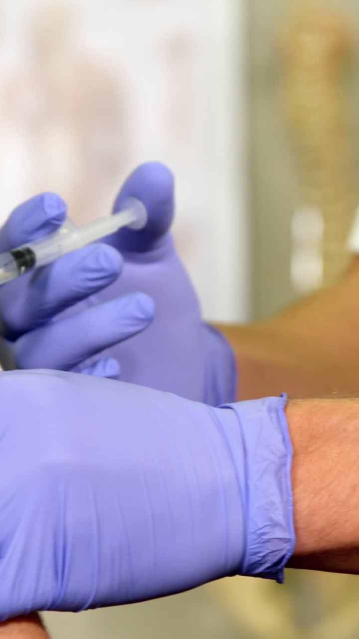 terapeuta que inyecta a una paciente femenina