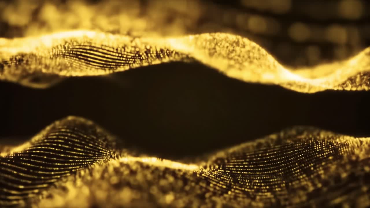 This captivating display showcases shimmering wave patterns in rich golden colors, creating a striking and enchanting visual experience that draws viewers in.