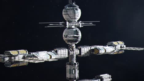 Close Establishing Shot of a Futuristic Space Station in Outer Space