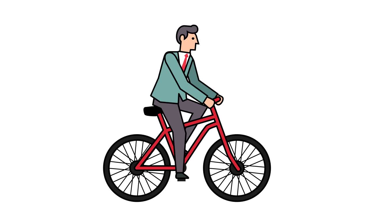 Linear Style Flat Stick Figure Pictogram Color Businessman Character Bike Rider Cycling Animation Luma Matte