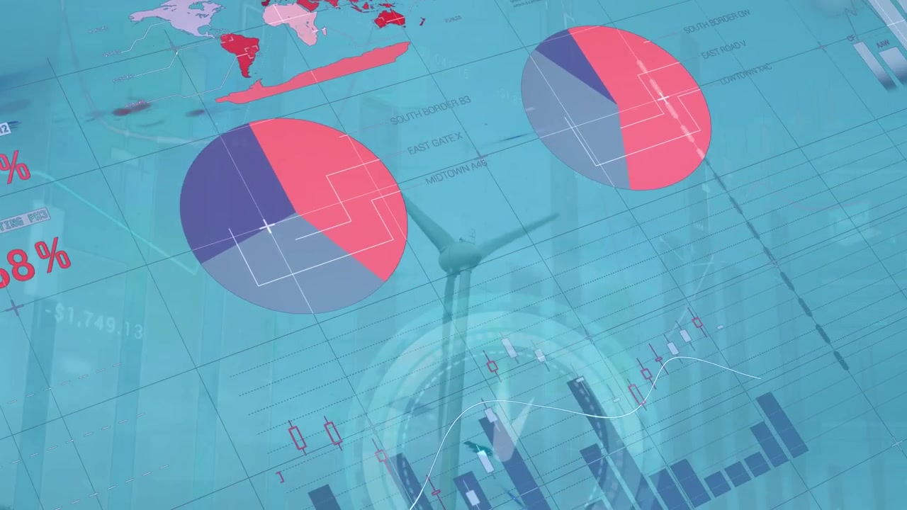 Animation of data processing over wind turbine