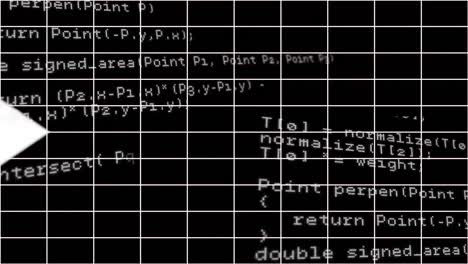 Animation of data processing over white arrows on black background