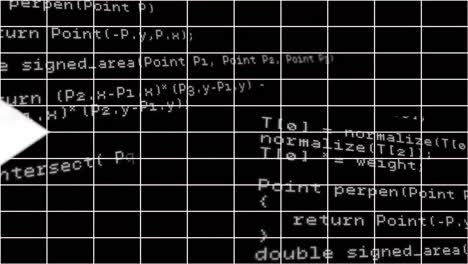 animation of data processing over white arrows on black background