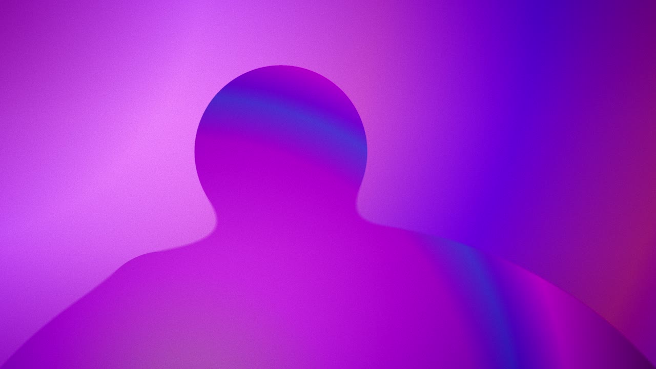 Seamless animation loop of abstract pink and blue gradient planet radiating luminous sticky particles upwards in multiple directions across a pink grainy background