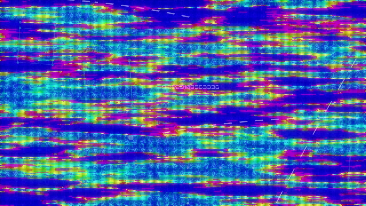 Animation of colorful screen noises on blue background