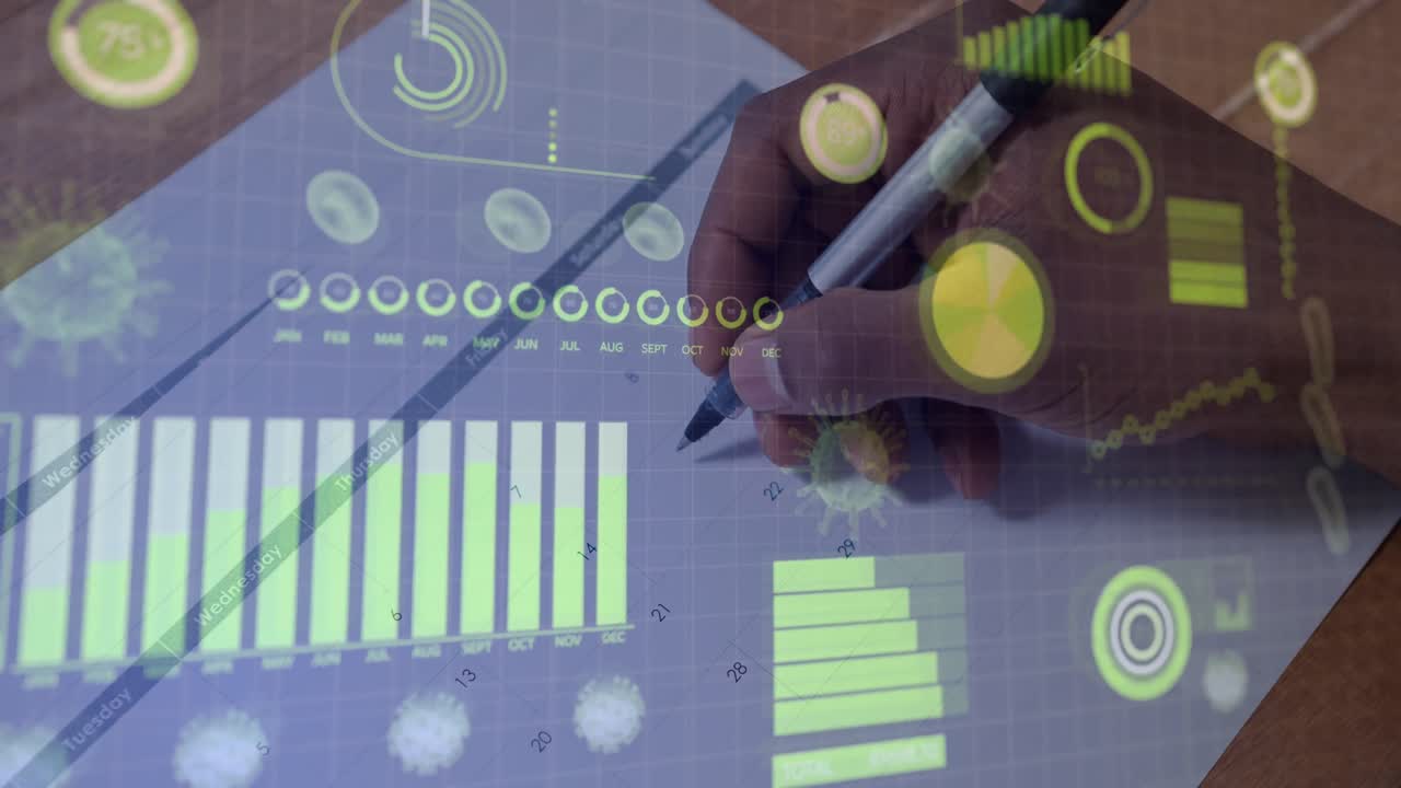 interfaz digital de coronavirus contra la escritura de la persona en el calendario