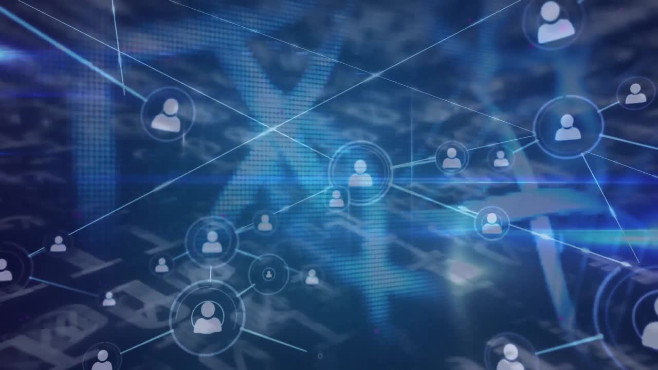 Animation of network of connections with dna strand and binary coding