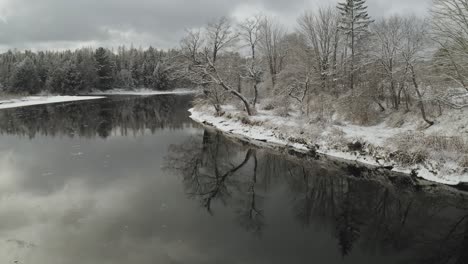 calm waters of piscataquis river in winter