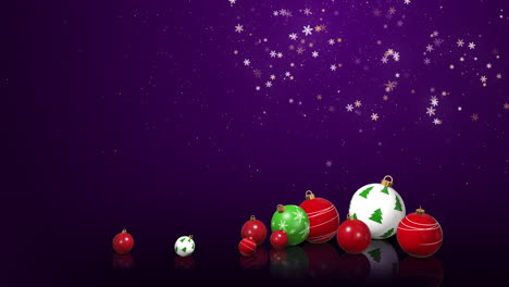 christmas ornaments on purple background with snowflakes
