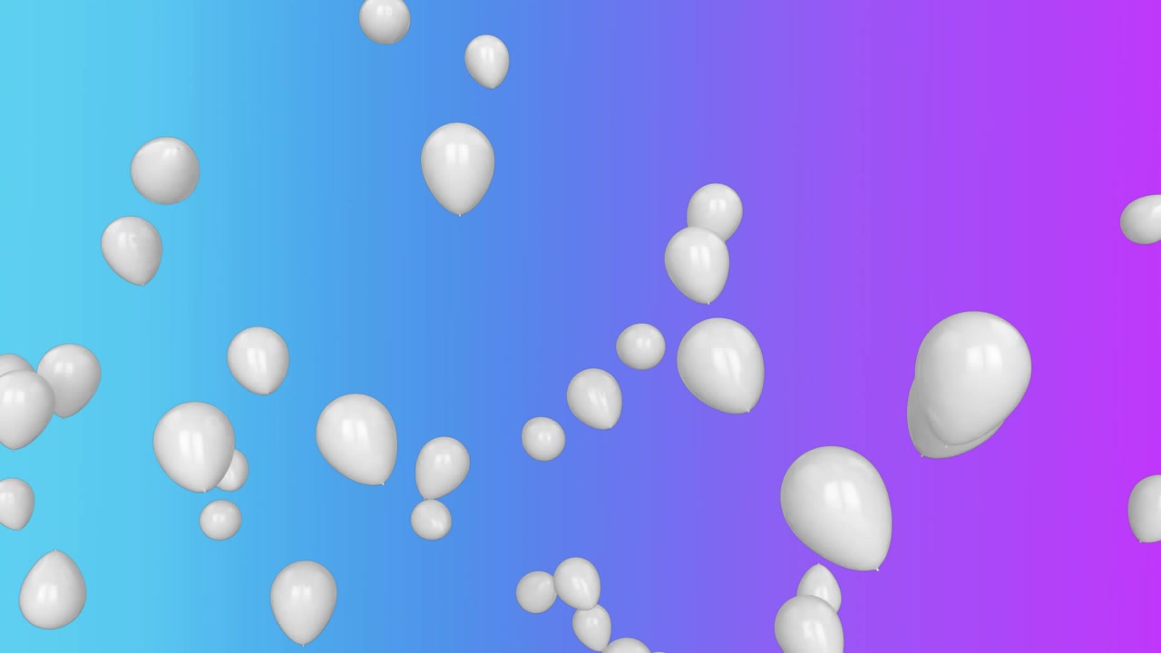 Animazione di palloncini bianchi che fluttuano su uno sfondo sfumato blu e viola.