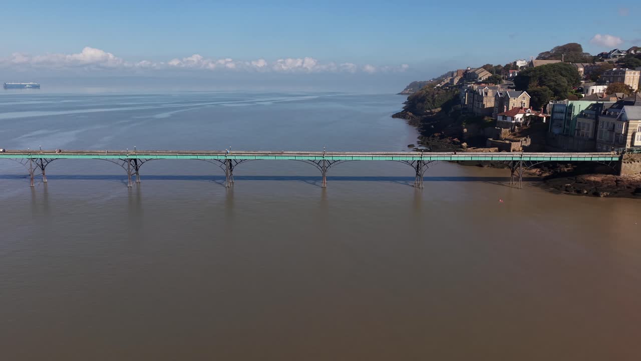 Drone shot of Clevedon Pier, North Somerset, England