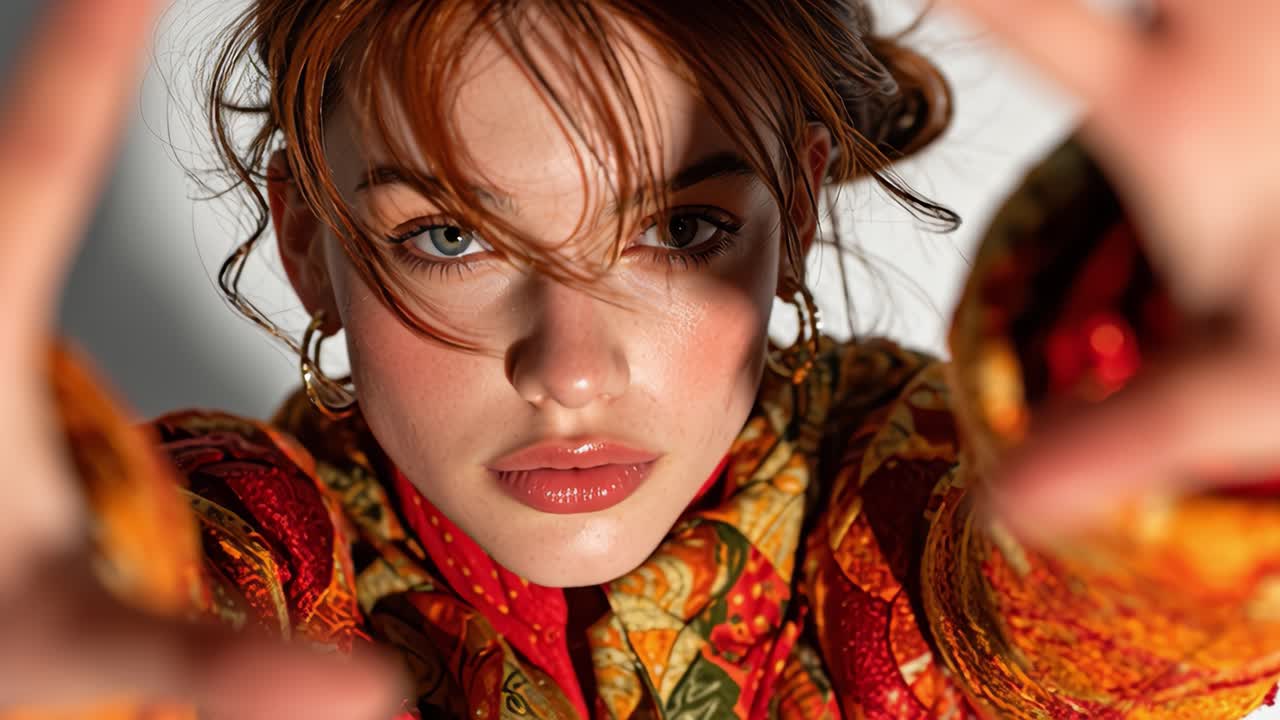 Fashion model posing for beauty photoshoot in slow motion