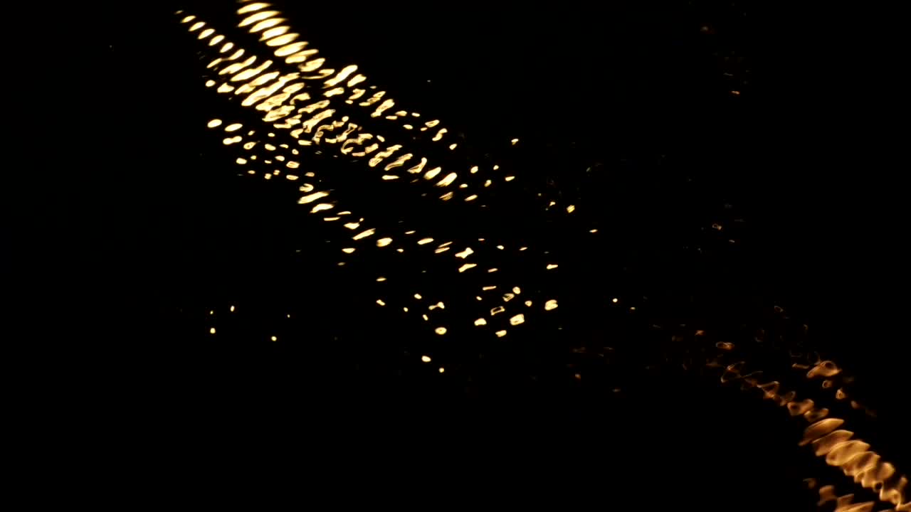 물속에 거의 잠기지 않고 우리 횃불의 빛을 받은 황금 악어가 강력한 우아함으로 물결치고 있습니다. 자세한 내용을 보려면 인용 부호를 사용하여 "추상 비디오클립"을 검색하세요.