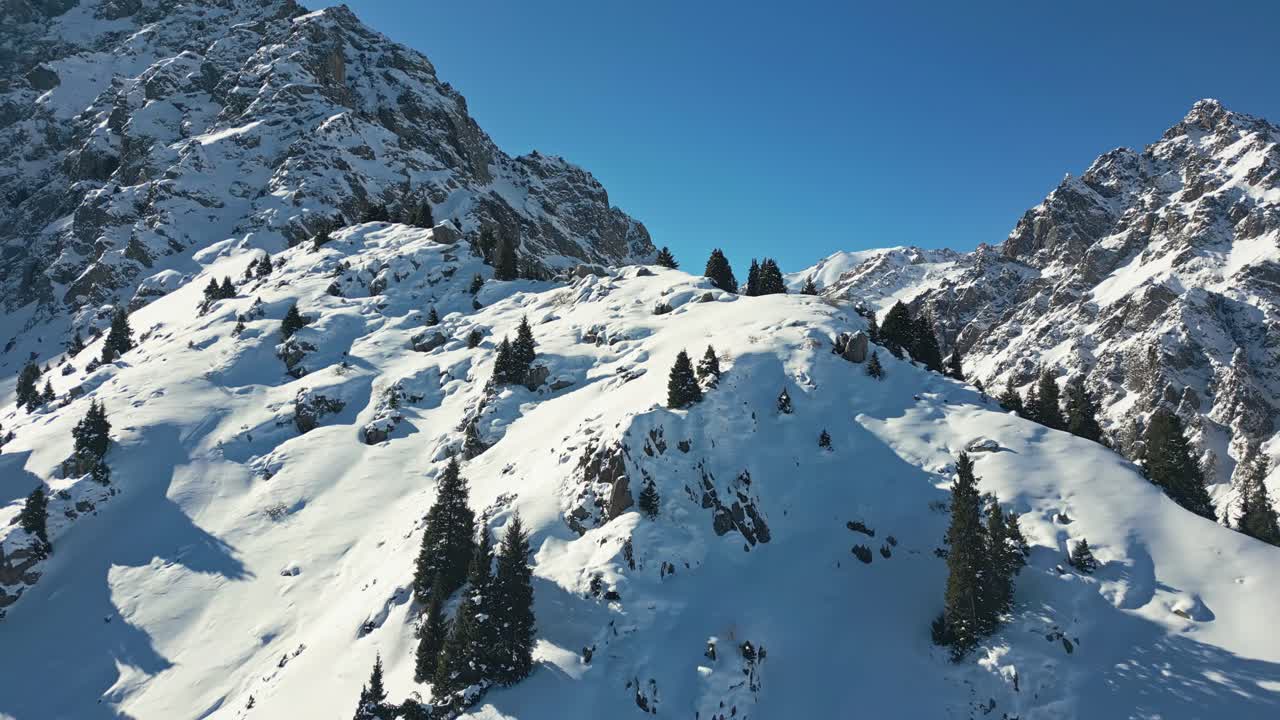 Aerial, Tuyuk Su Glacier Landmark, wilderness woodland, rugged terrain