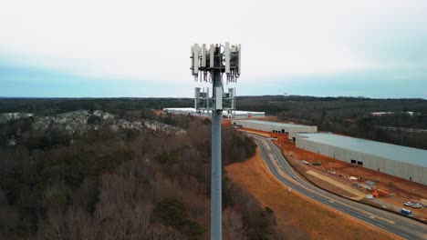 Aerial-Rising-Shot-of-Cell-Phone-Tower