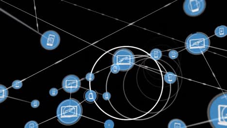 Animation-of-network-of-connections-over-circles-spinning