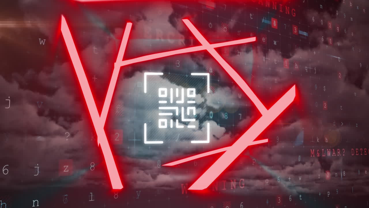 사이버 보안 데이터 처리에 대한 네온 요소를 갖춘 qr 코드 스캐너