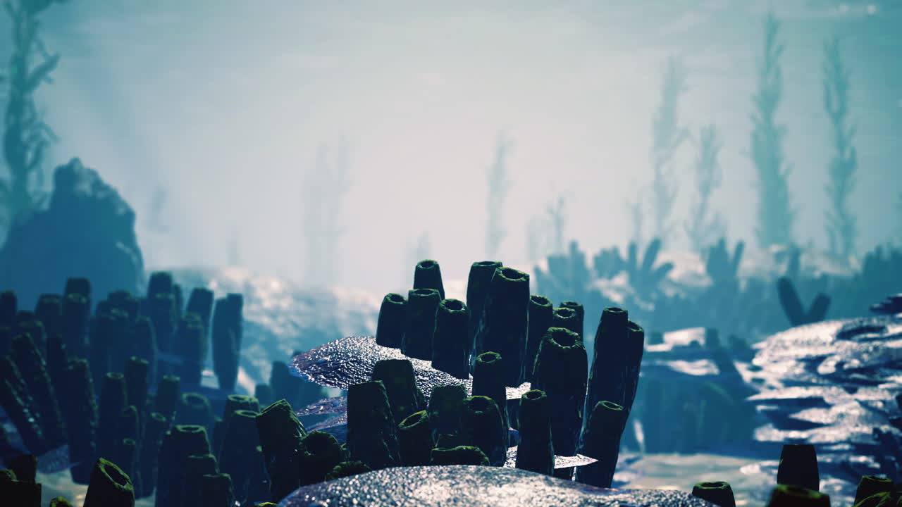 평온 한 바다 환경 에서 산호 산맥 을 특징 으로 하는 수중 풍경