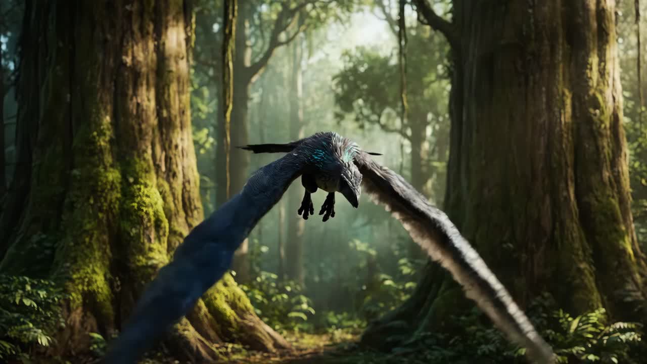 Fantasy bird flying in a forest