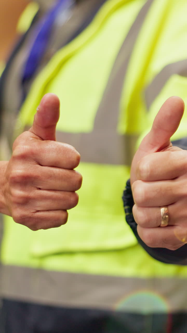 Thumbs up in high visibility clothing
