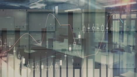 animation of statistics processing over cardboard boxes on conveyor belt