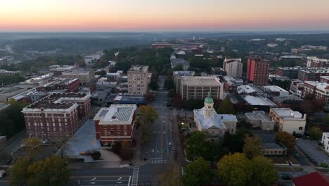 Aerial-establishing-shot-of-Athens-Georgia-in-early-dawn-hours