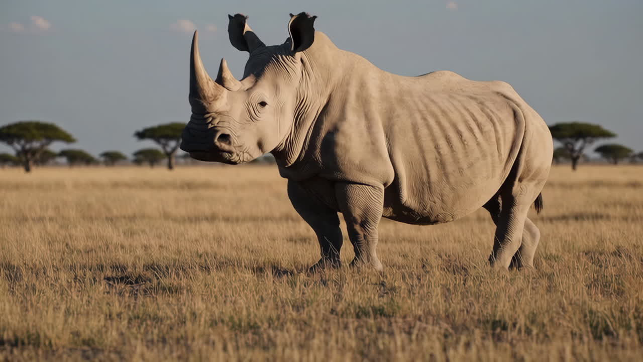 White Rhinoceros Grazing in the African Savanna