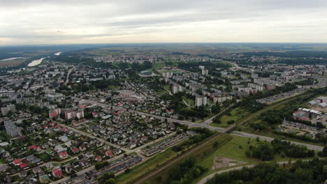 beautiful cityscape of jonava city in lithuania, high angle drone view