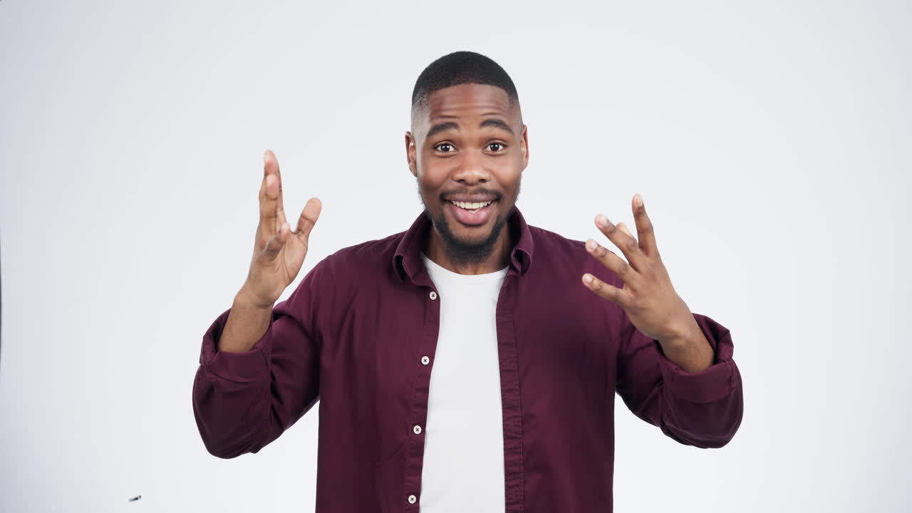 Talking, pointing and face of a black man