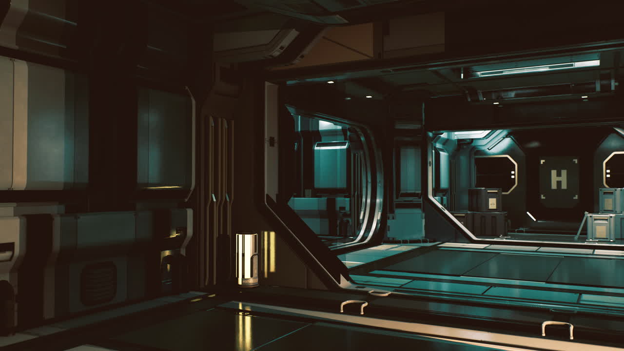 Interni vivaci di un corridoio futuristico in una stazione spaziale con tecnologia avanzata